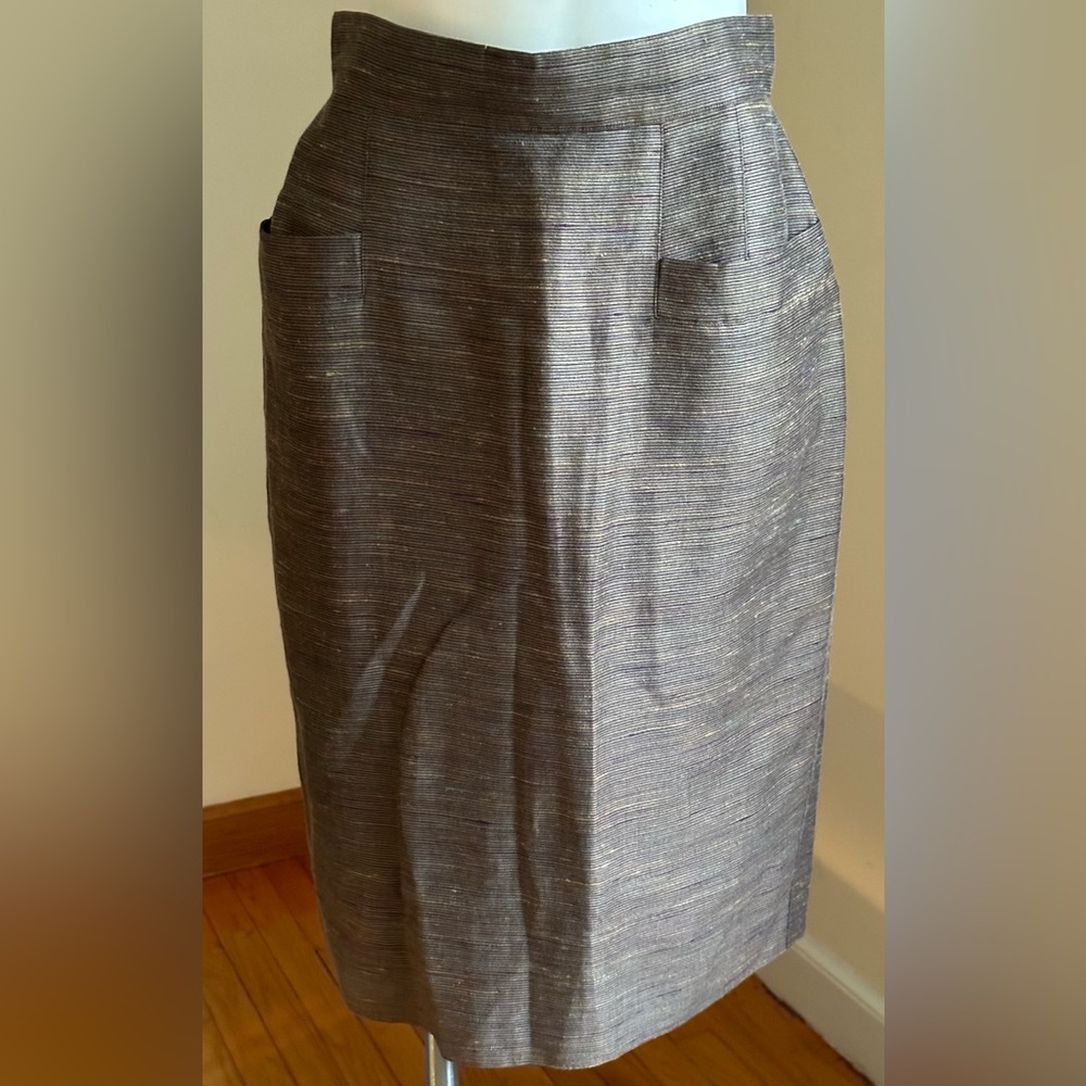 Mary Ann Restivo Vintage Midi Gold Brown Blue Purple Mini Stripes Skirt SZ 12